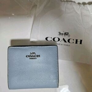 Coach Light Blue Pebbled Leather Snap Wallet